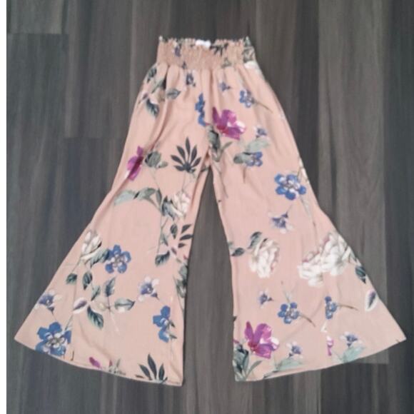Peach Love Boho floral lightweight pants size medium flare flowy chic fairycore - Picture 2 of 6